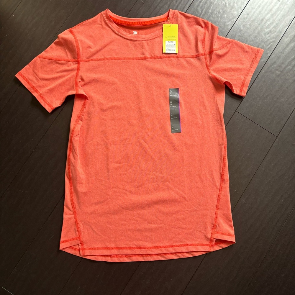 NWT All in Motion boy's red orange athletic t-shirt size XL 16